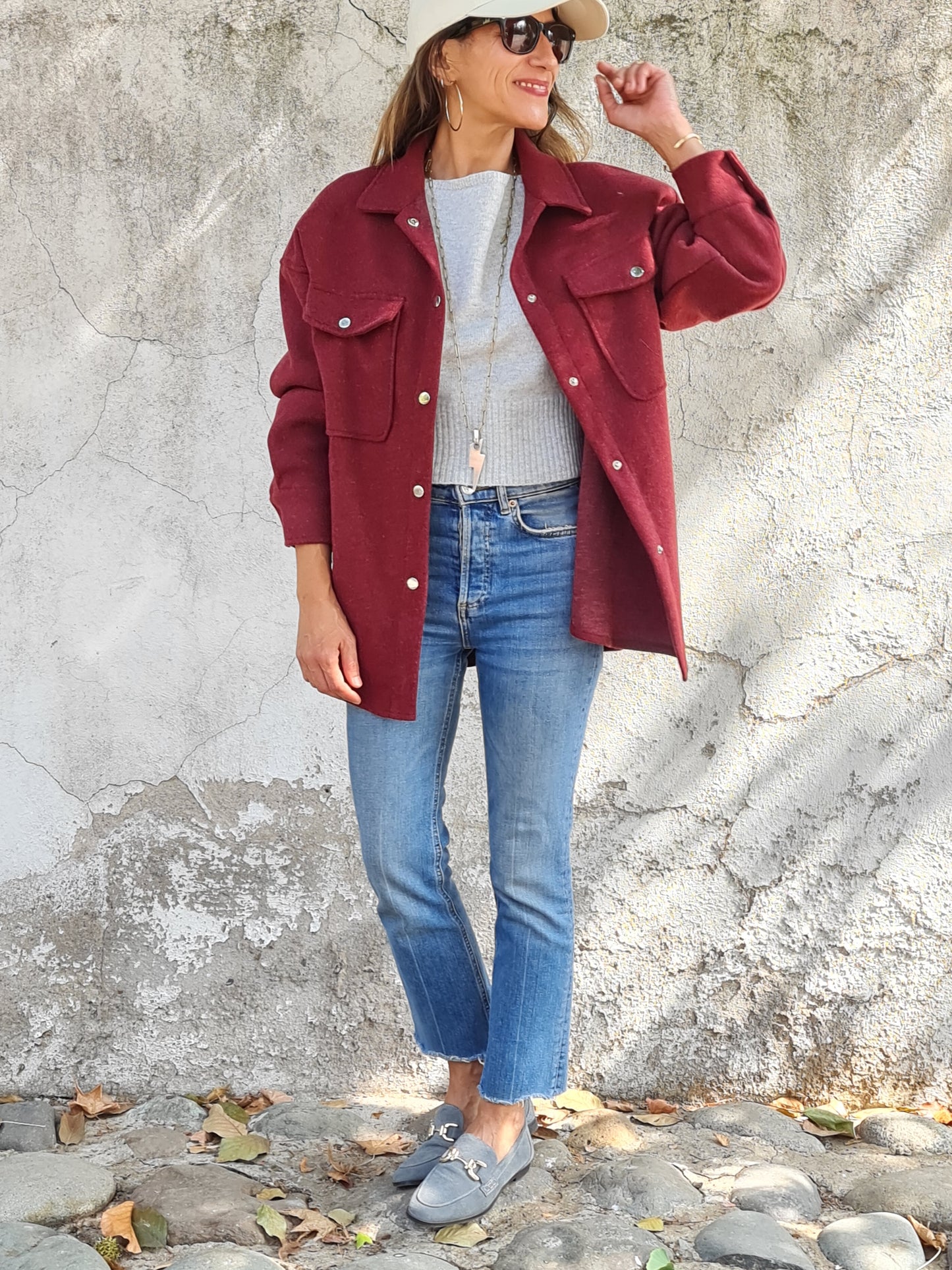 CHAQUETA PAÑO AURORA BURDEO.