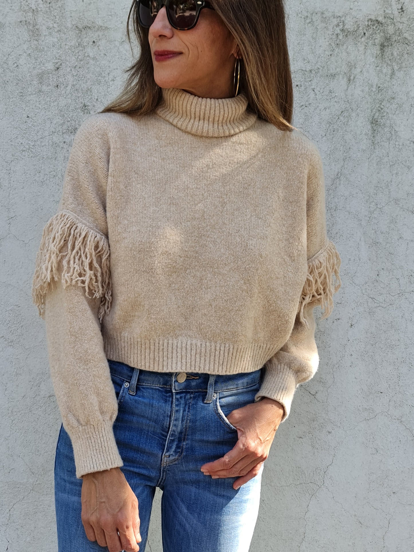 SWEATER FLECOS BEIGE.