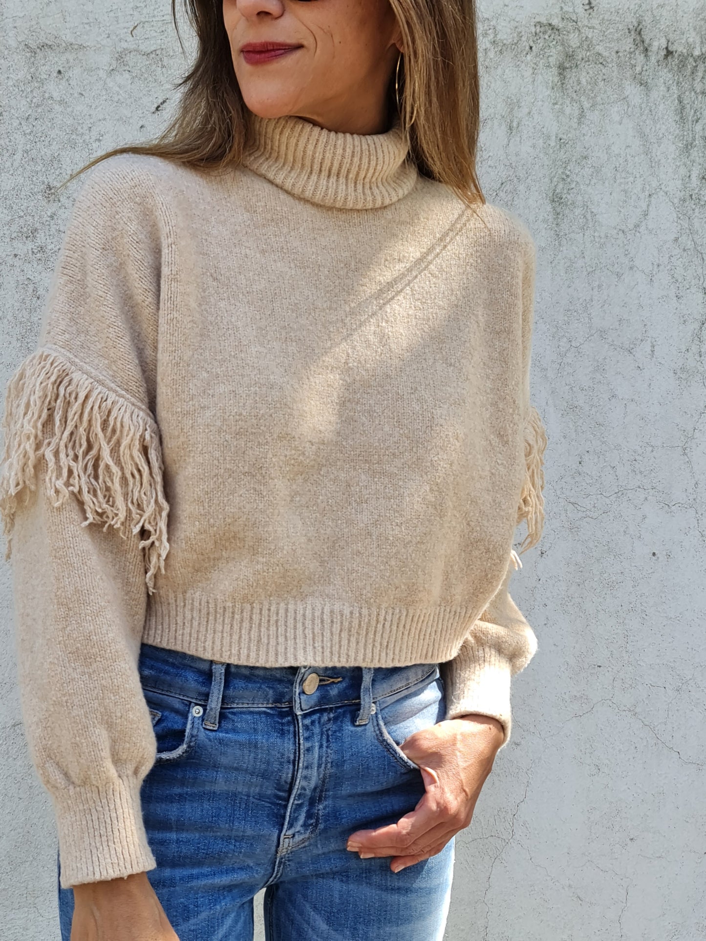 SWEATER FLECOS BEIGE.