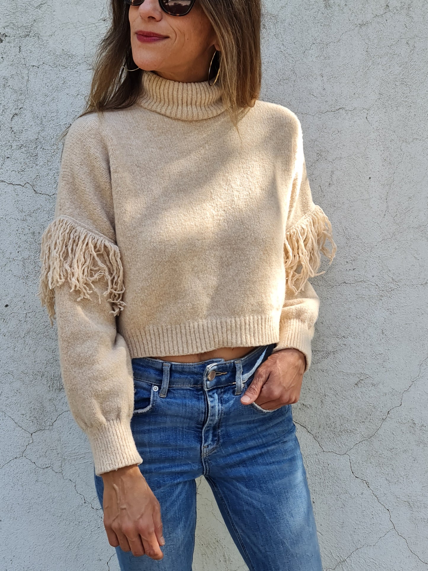 SWEATER FLECOS BEIGE.