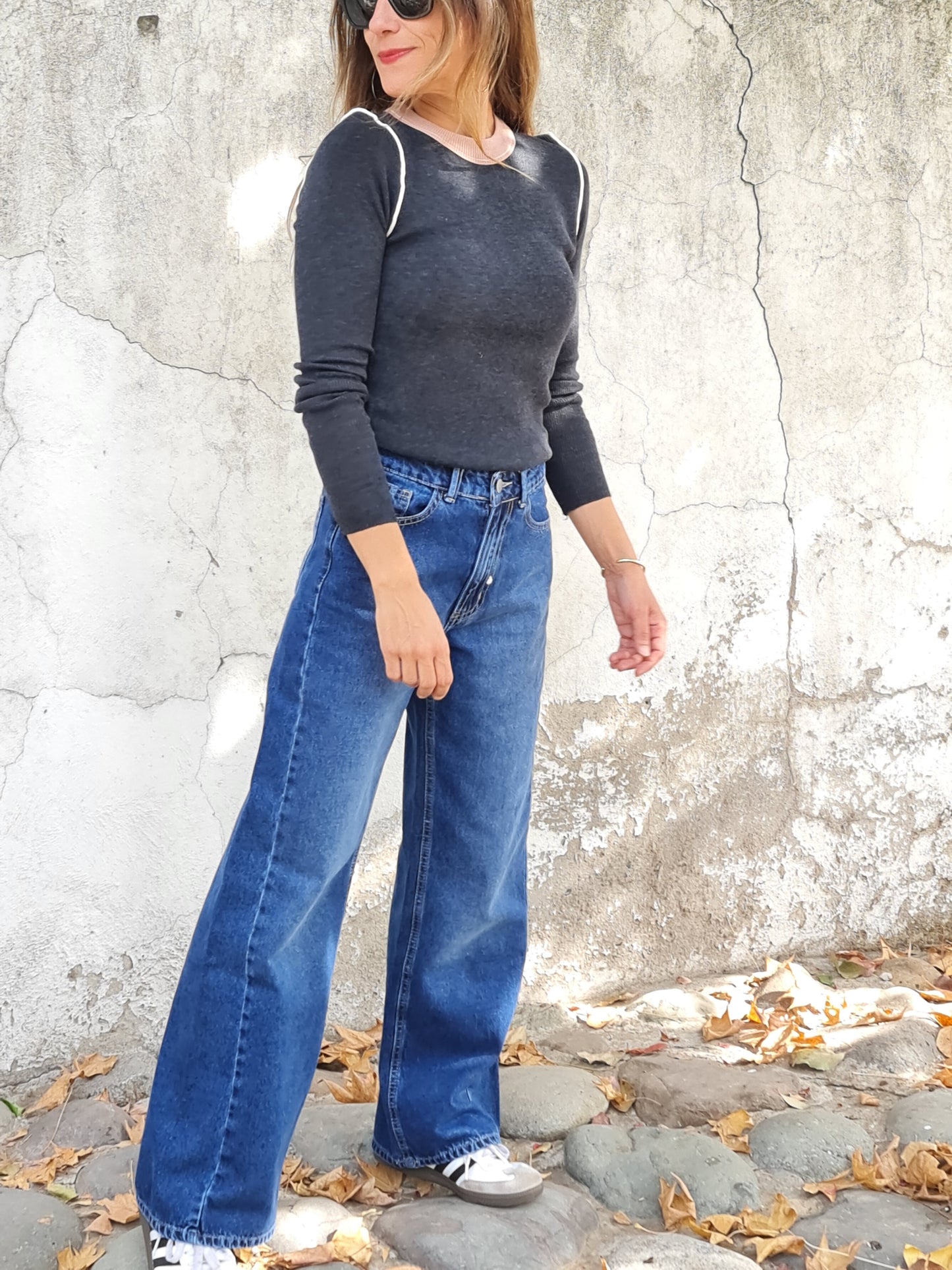 SWEATER MACA GRIS MARENGO/ROSADO.