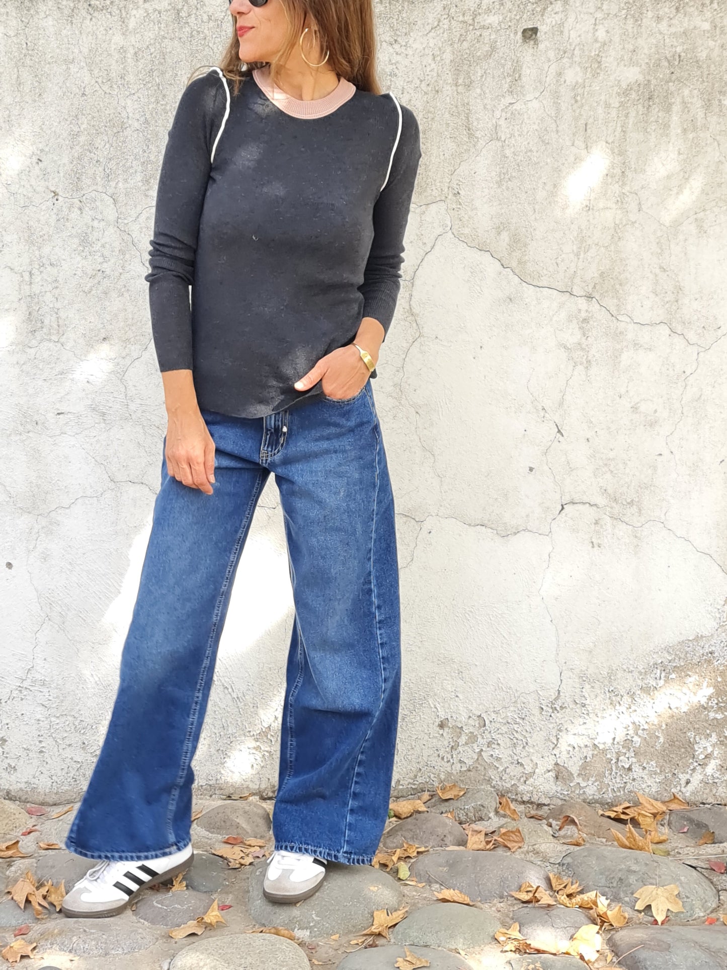 SWEATER MACA GRIS MARENGO/ROSADO.