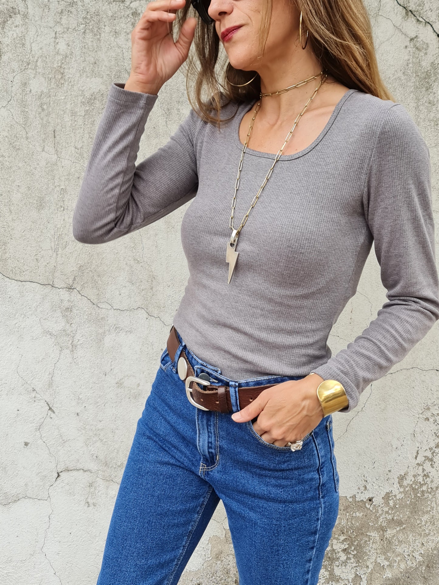 POLERA ALGODON TERMICA GRIS.