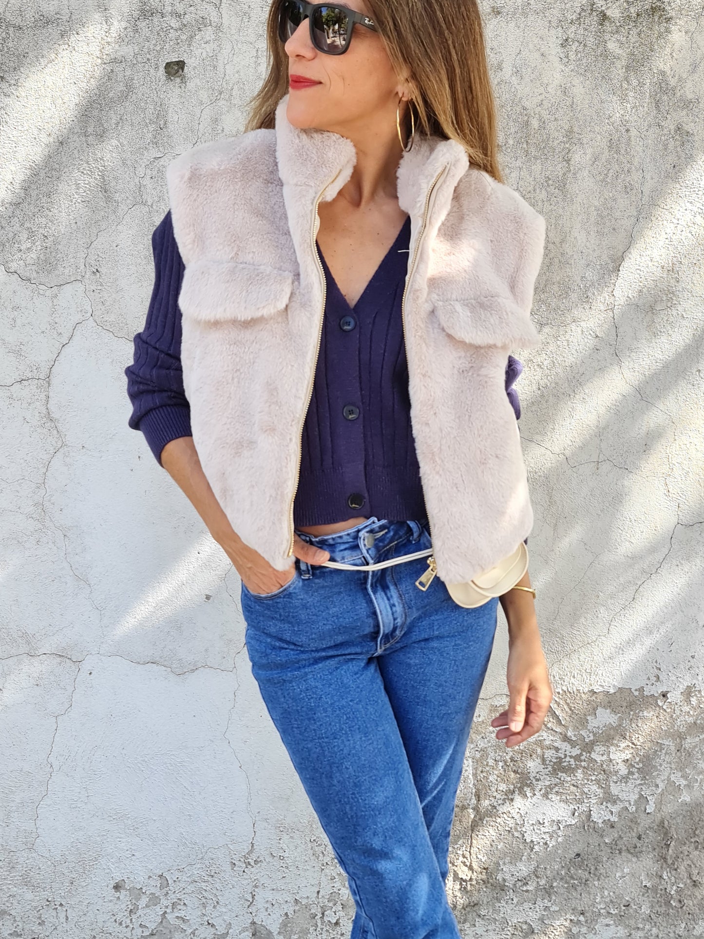 CHAQUETA PIEL SIN MANGAS CRUDO.