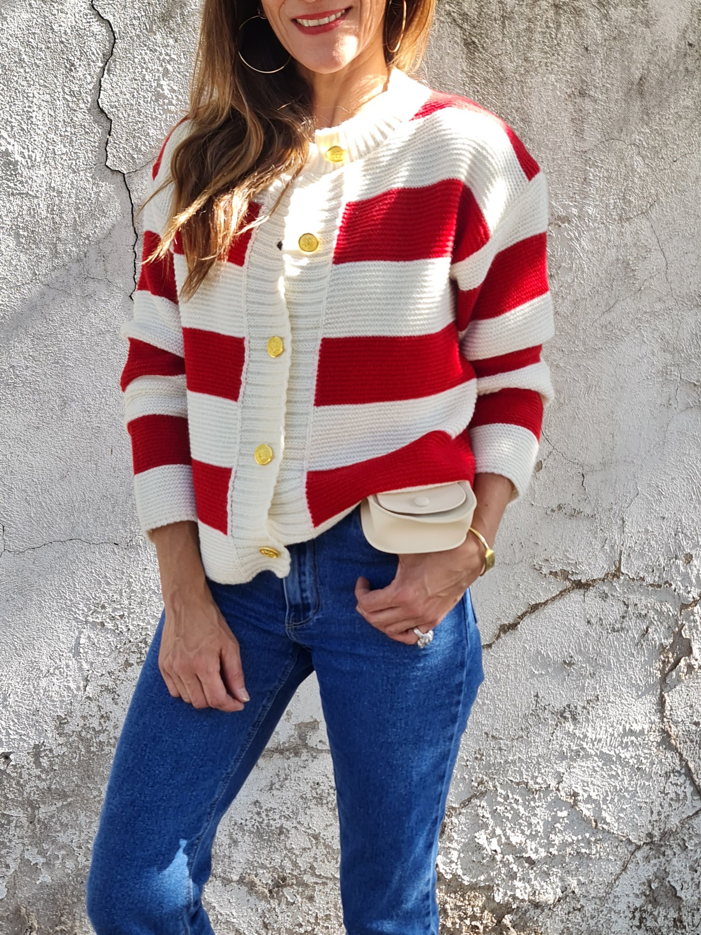 CHALECO RAYADO ROJO.