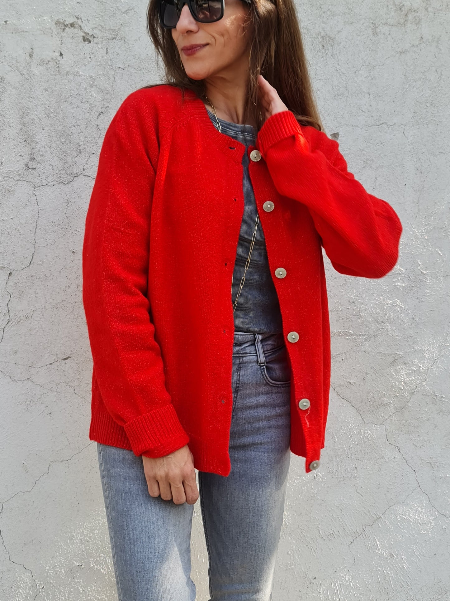 CHALECO JACINTA ROJO ANARANJADO.