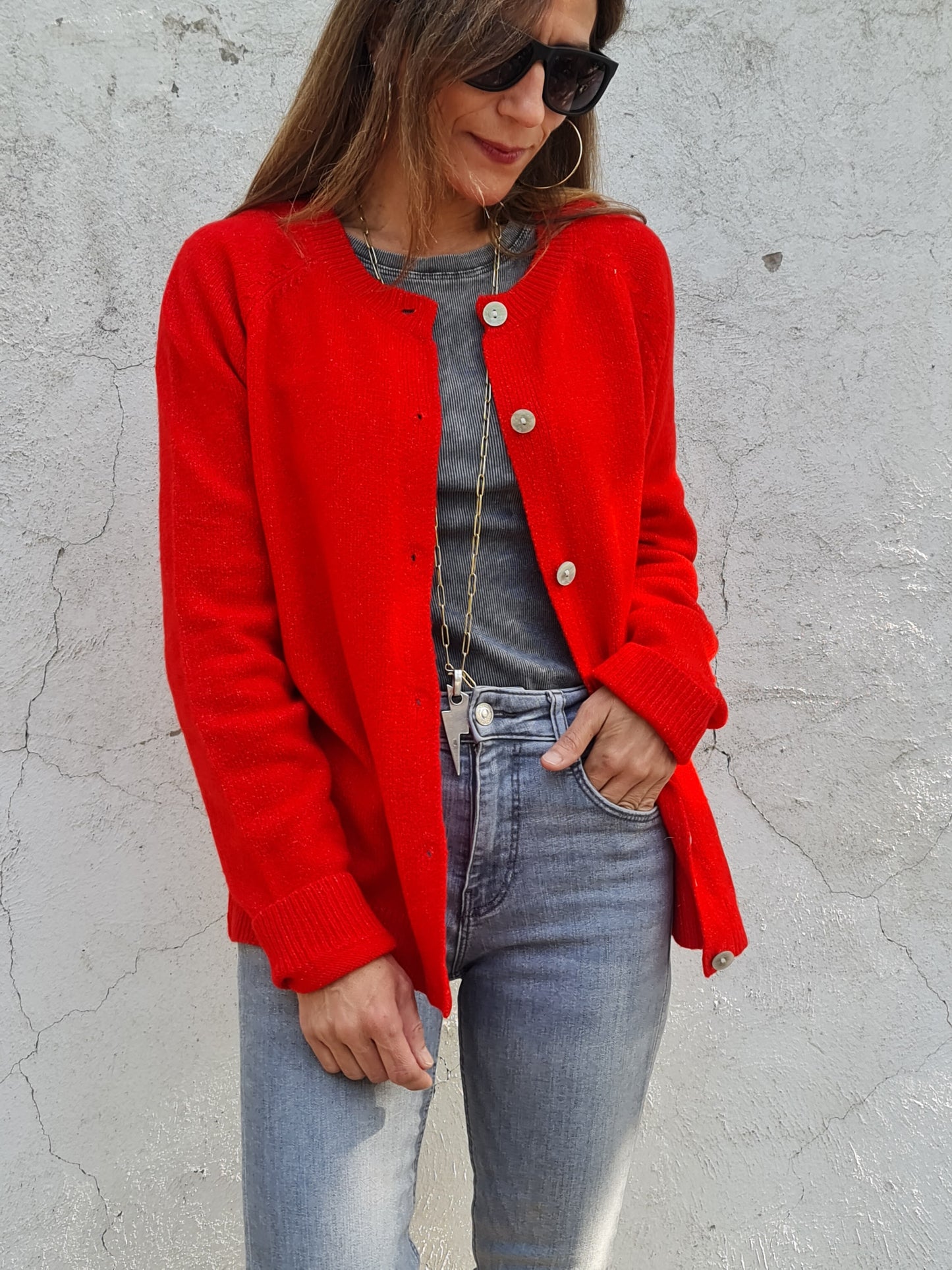 CHALECO JACINTA ROJO ANARANJADO.