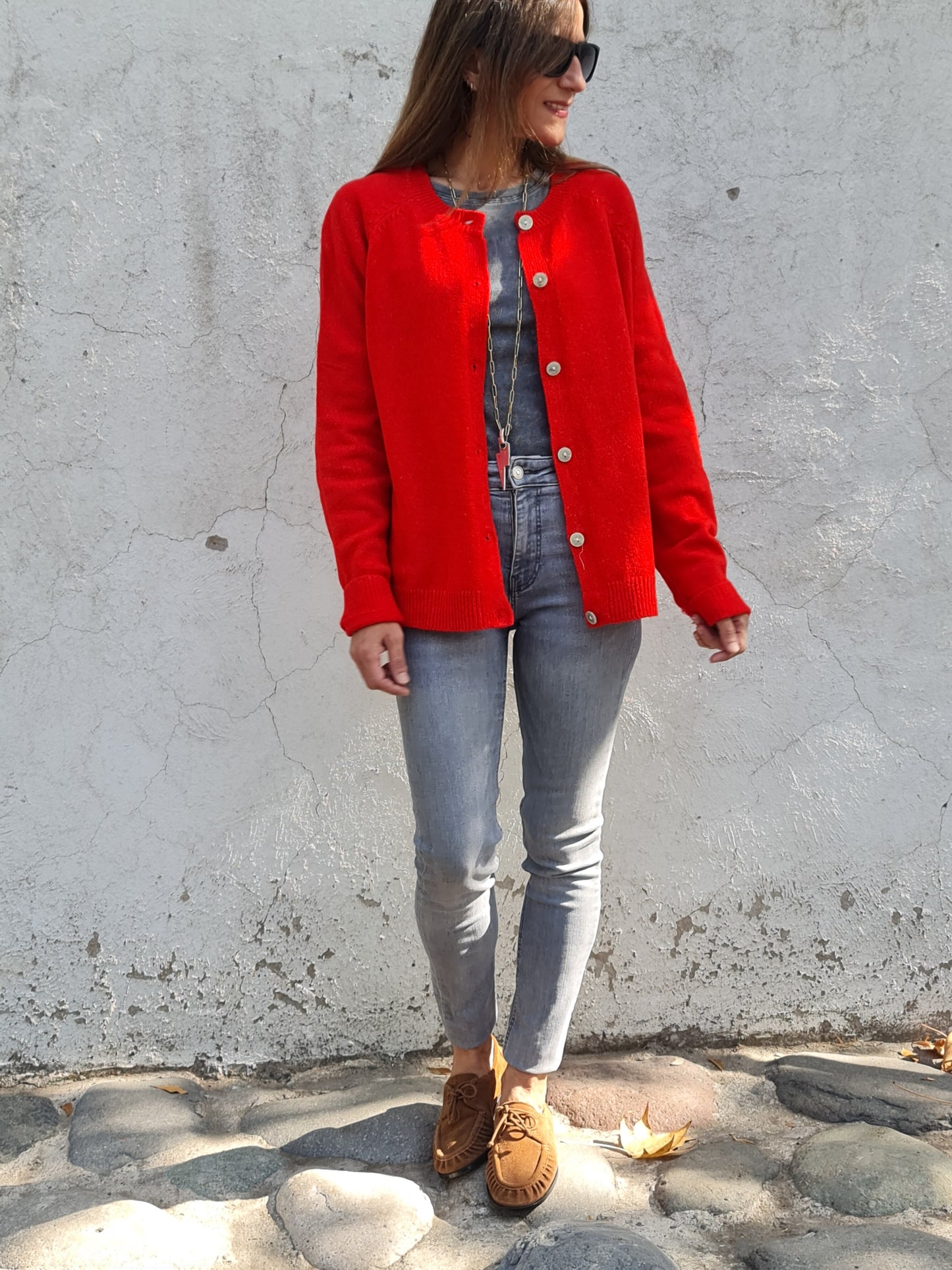 CHALECO JACINTA ROJO ANARANJADO.