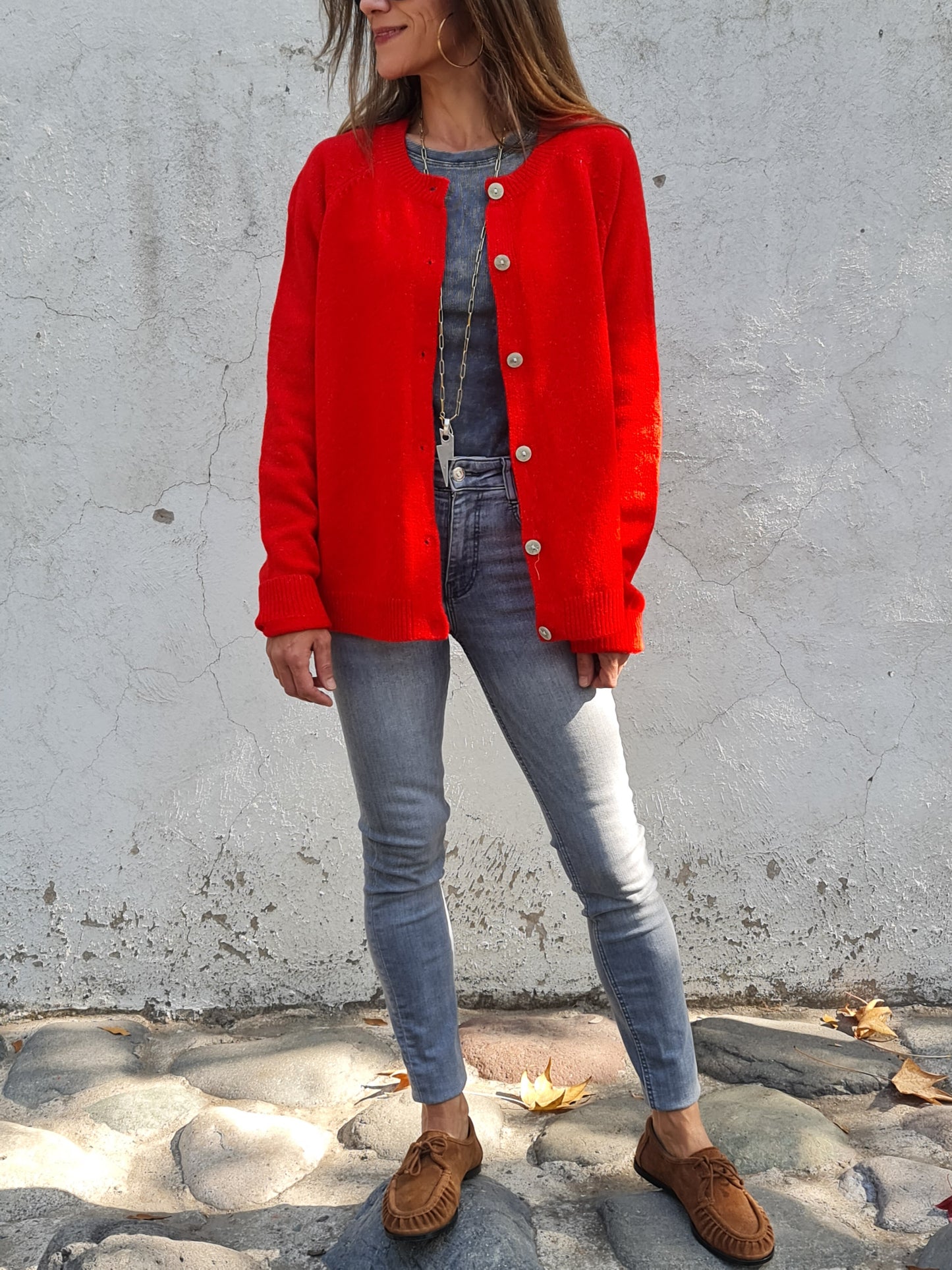 CHALECO JACINTA ROJO ANARANJADO.