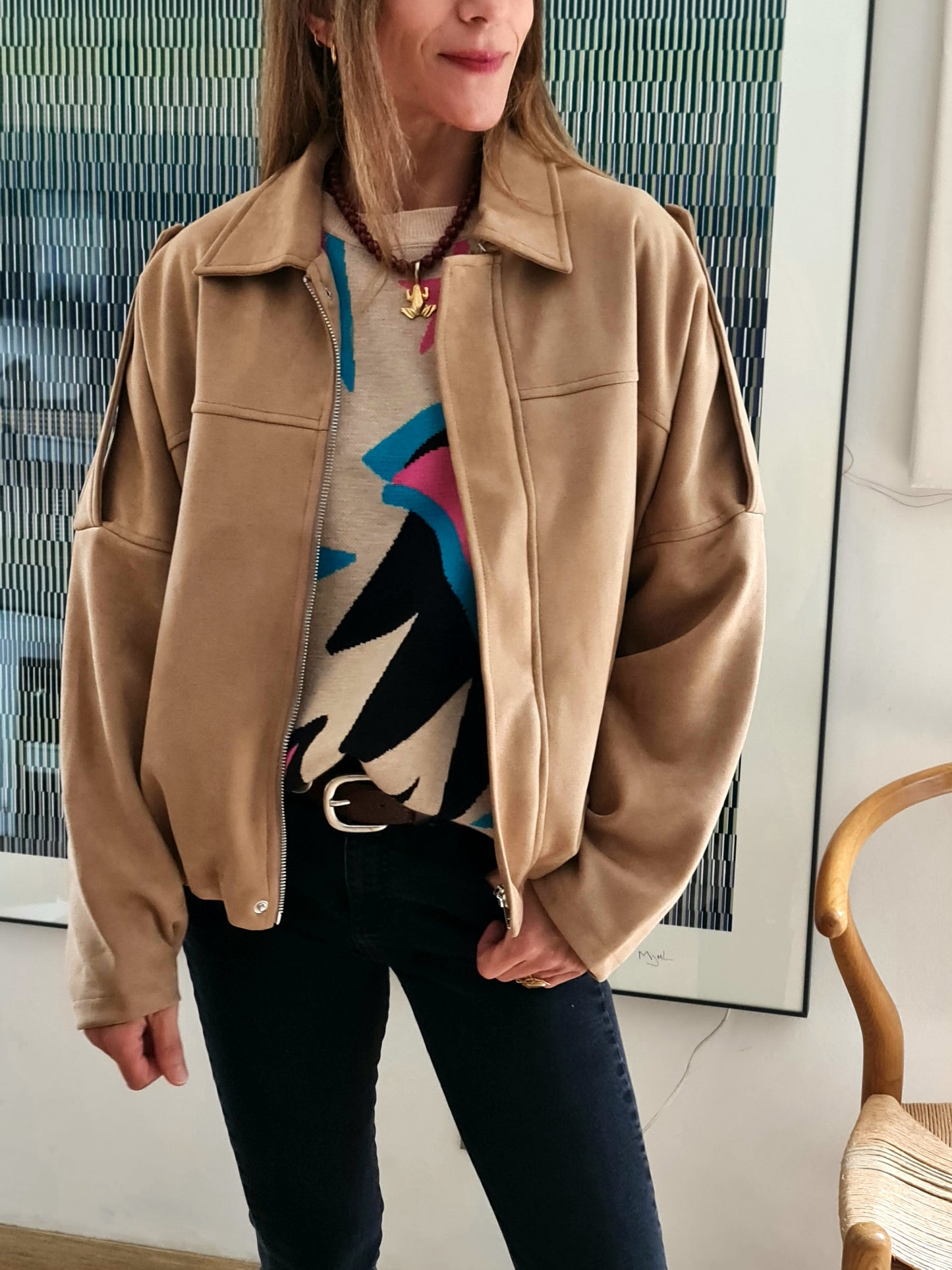 CHAQUETA RAMONA GAMUZA CAMEL SUAVE.