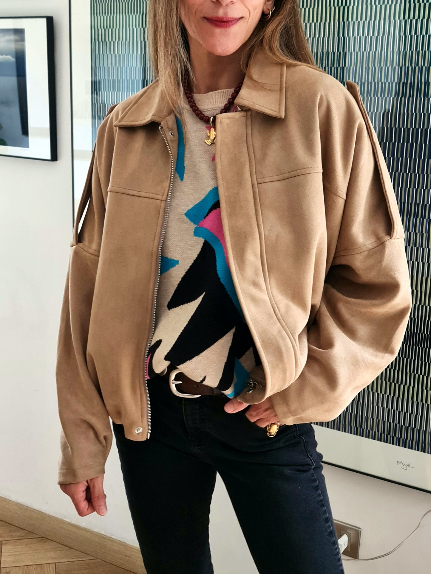 CHAQUETA RAMONA GAMUZA CAMEL SUAVE.