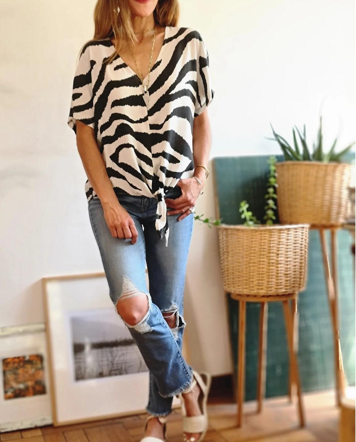 BLUSA CEBRA NUDO BEIGE SUAVE -20% DE DCTO. - Quemepongo