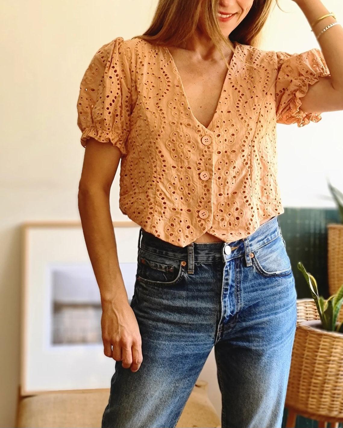 BLUSA TERE ROSADA DURAZNO -25% DE DCTO. - Quemepongo