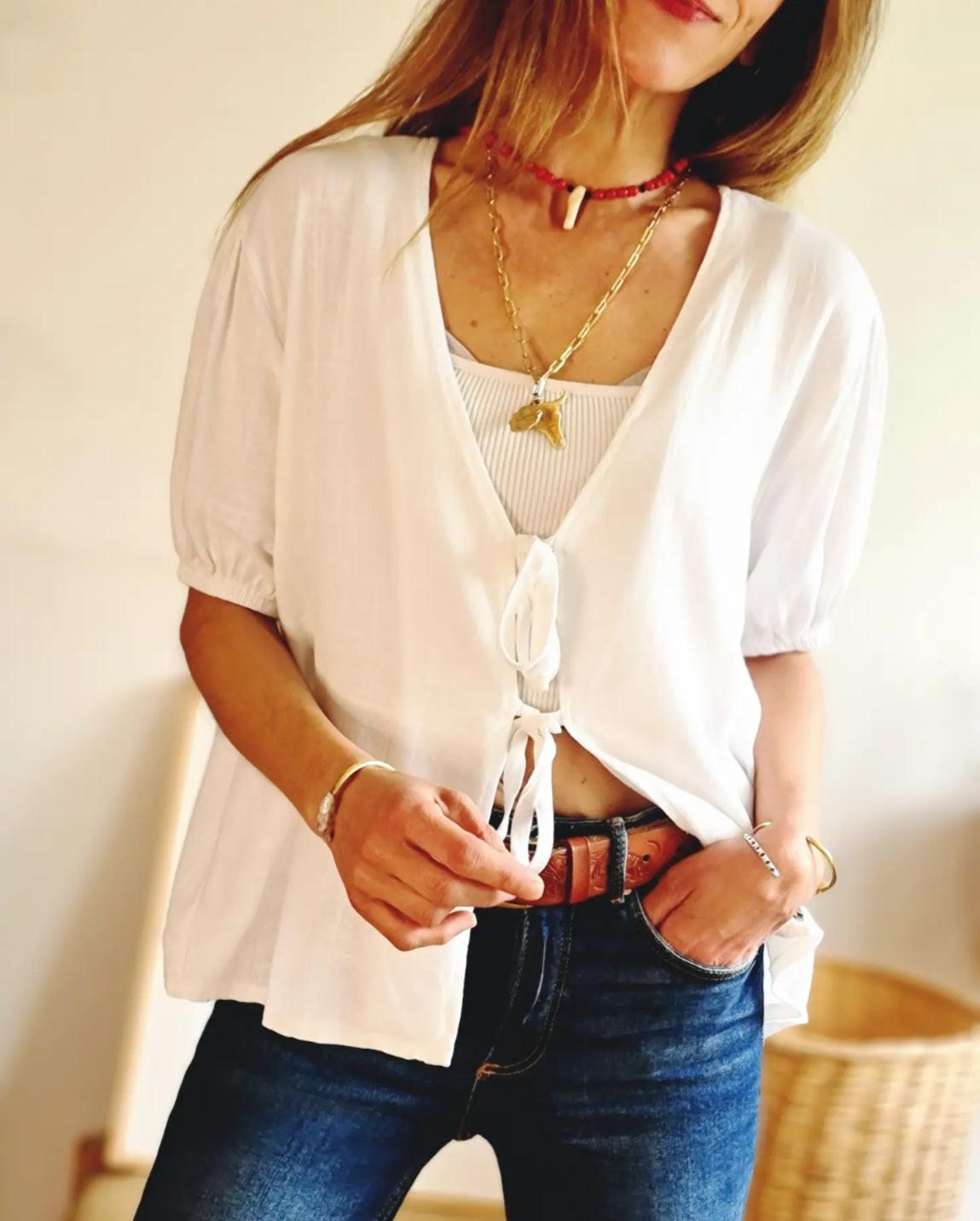 BLUSA LAZOS BLANCA -40% DE DCTO. - Quemepongo