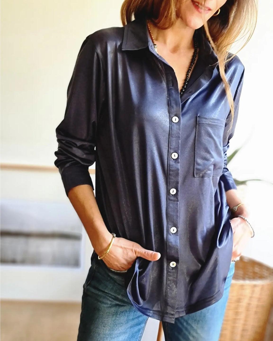 BLUSA METALIZADA AZUL -30% DE DCTO. - Quemepongo