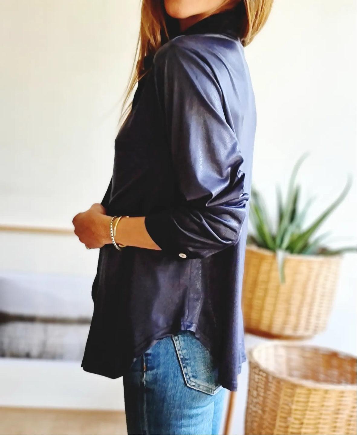BLUSA METALIZADA AZUL -30% DE DCTO. - Quemepongo