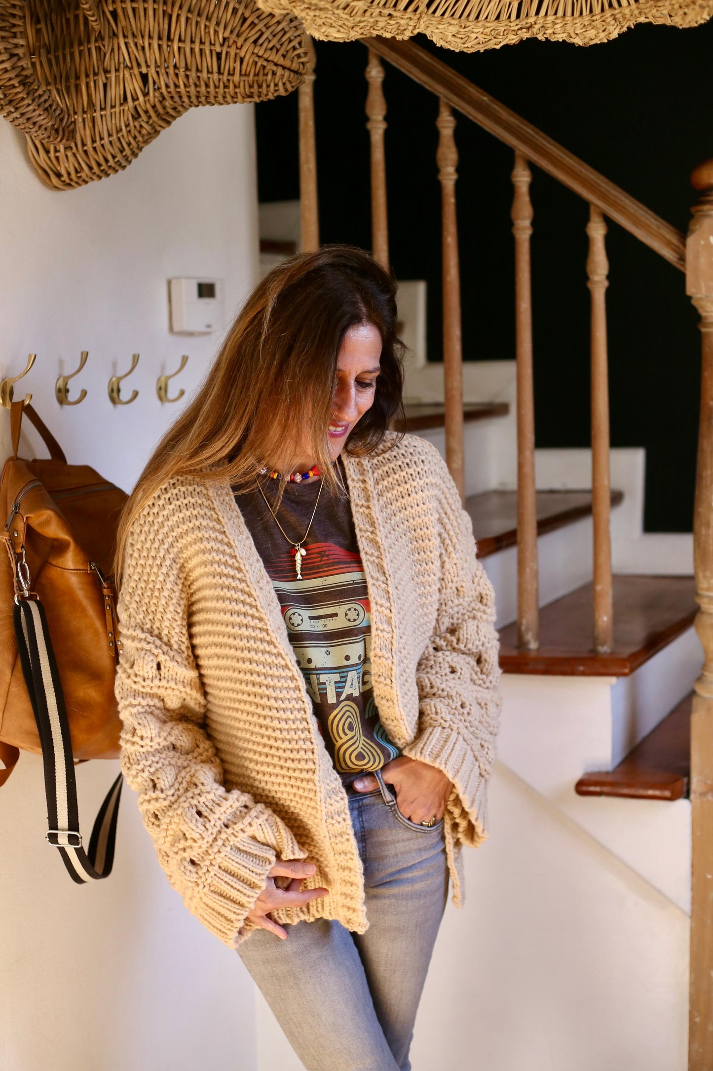 CHALECO FATIMA CAMEL -25% DE DCTO.