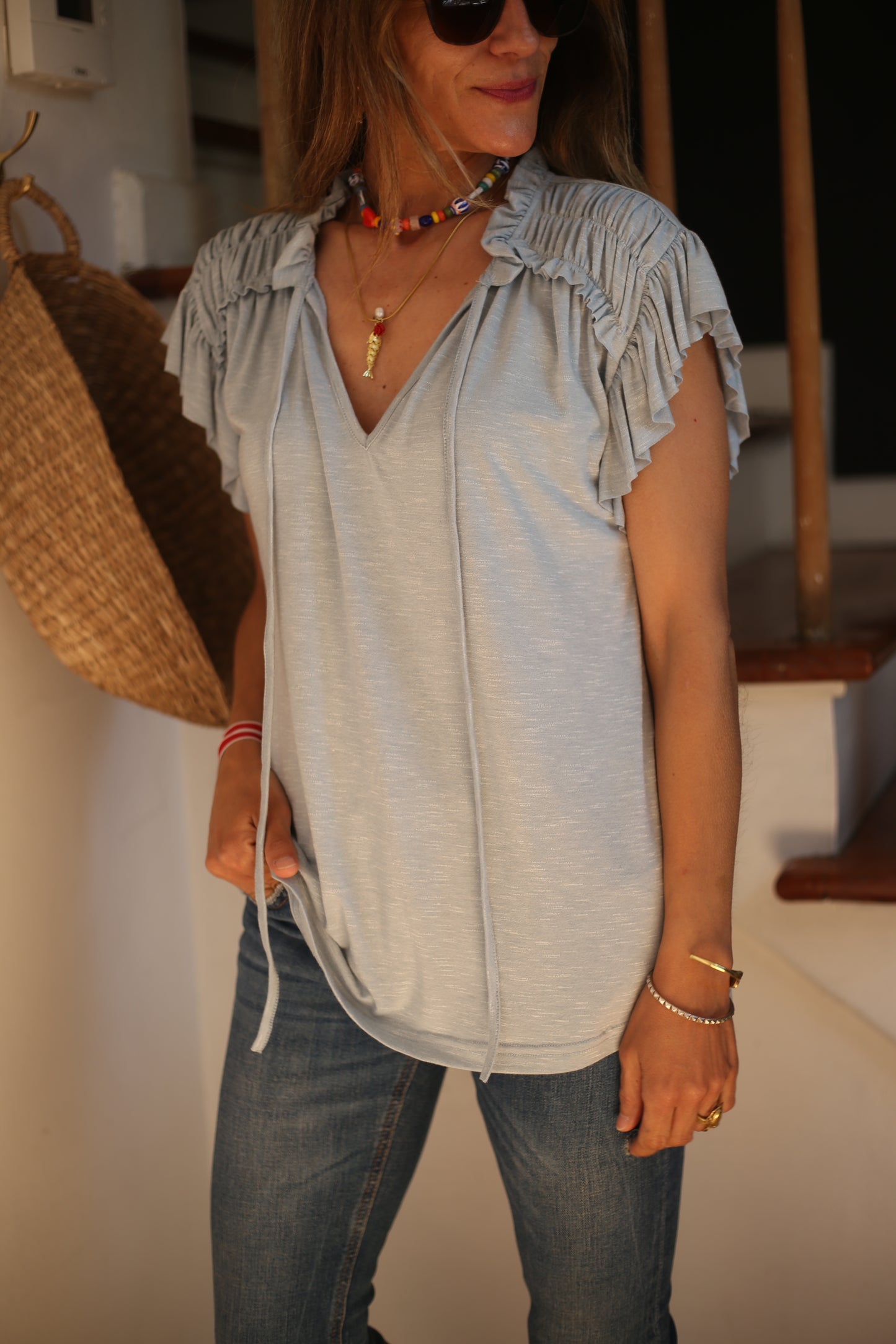 POLERA AMPARO CELESTE.