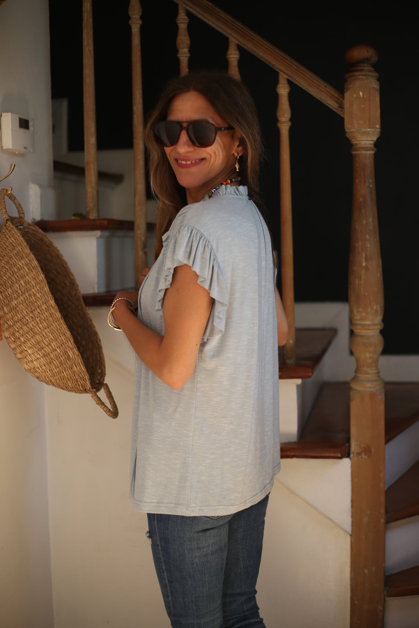 POLERA AMPARO CELESTE.