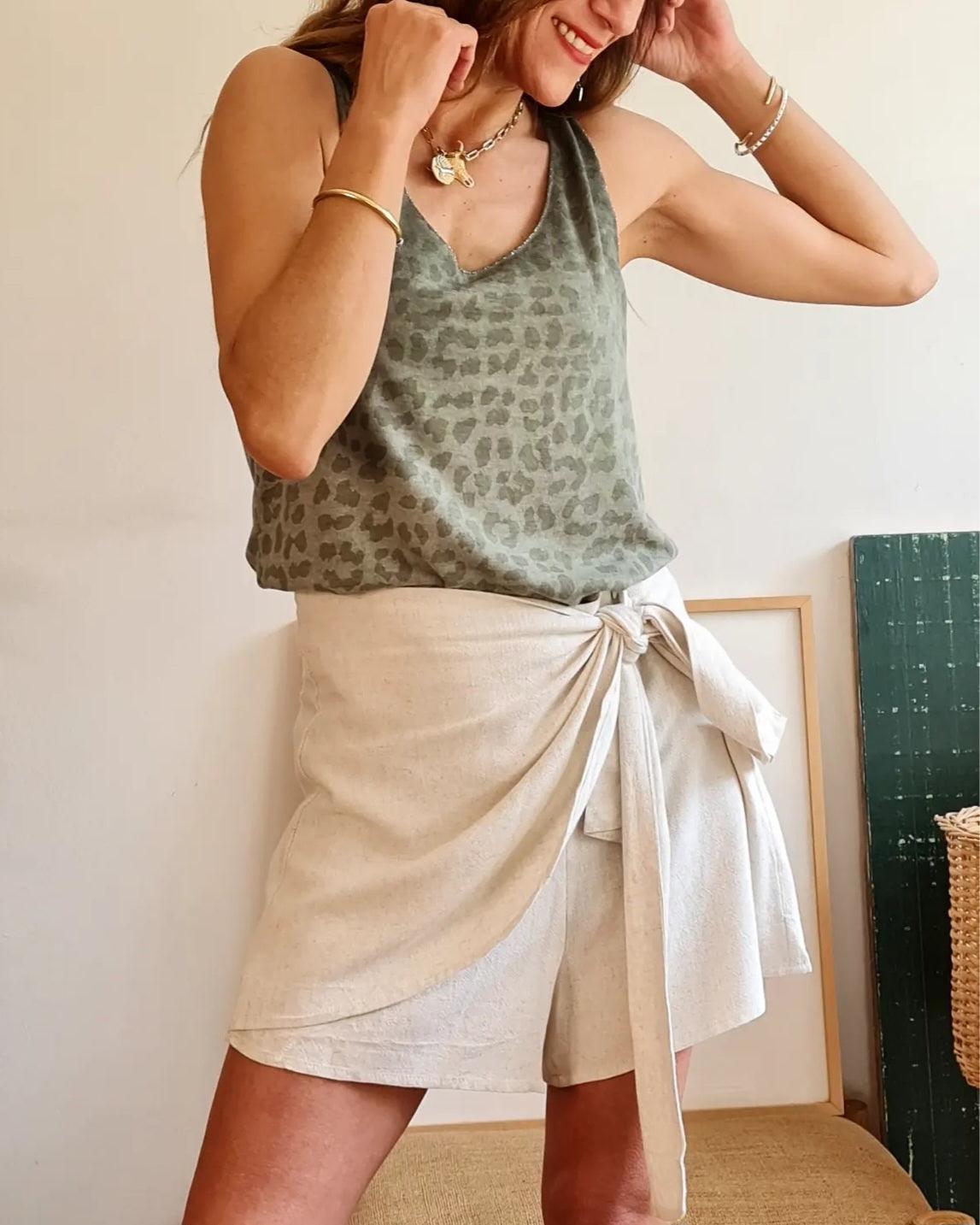 MINI/SHORT CRUZADA LINO CRUDO -30% DE DCTO. - Quemepongo