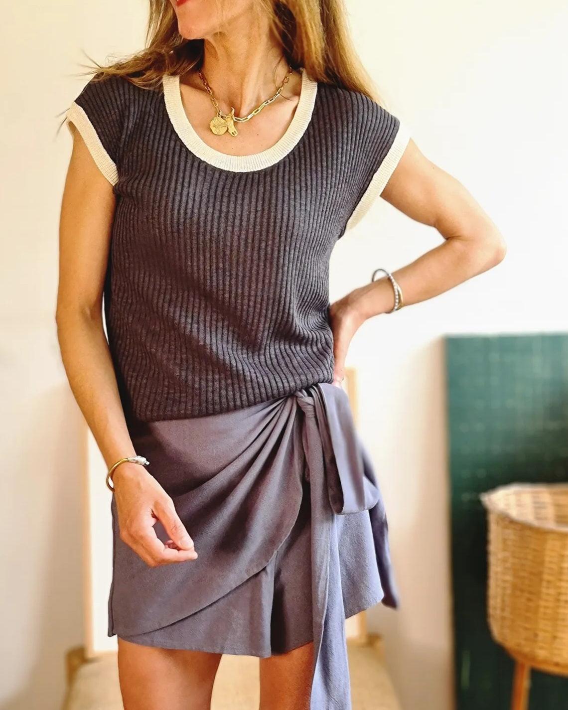 MINI/SHORT CRUZADA LINO GRIS -30% DE DCTO. - Quemepongo