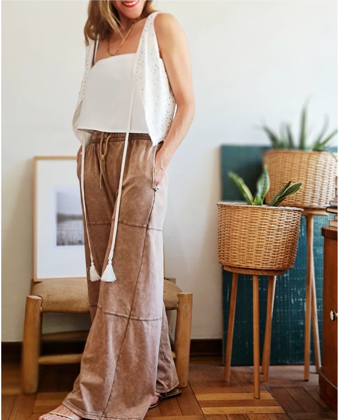 PANTALON ALGODON BEIGE DESGASTADO -10% DE DCTO.