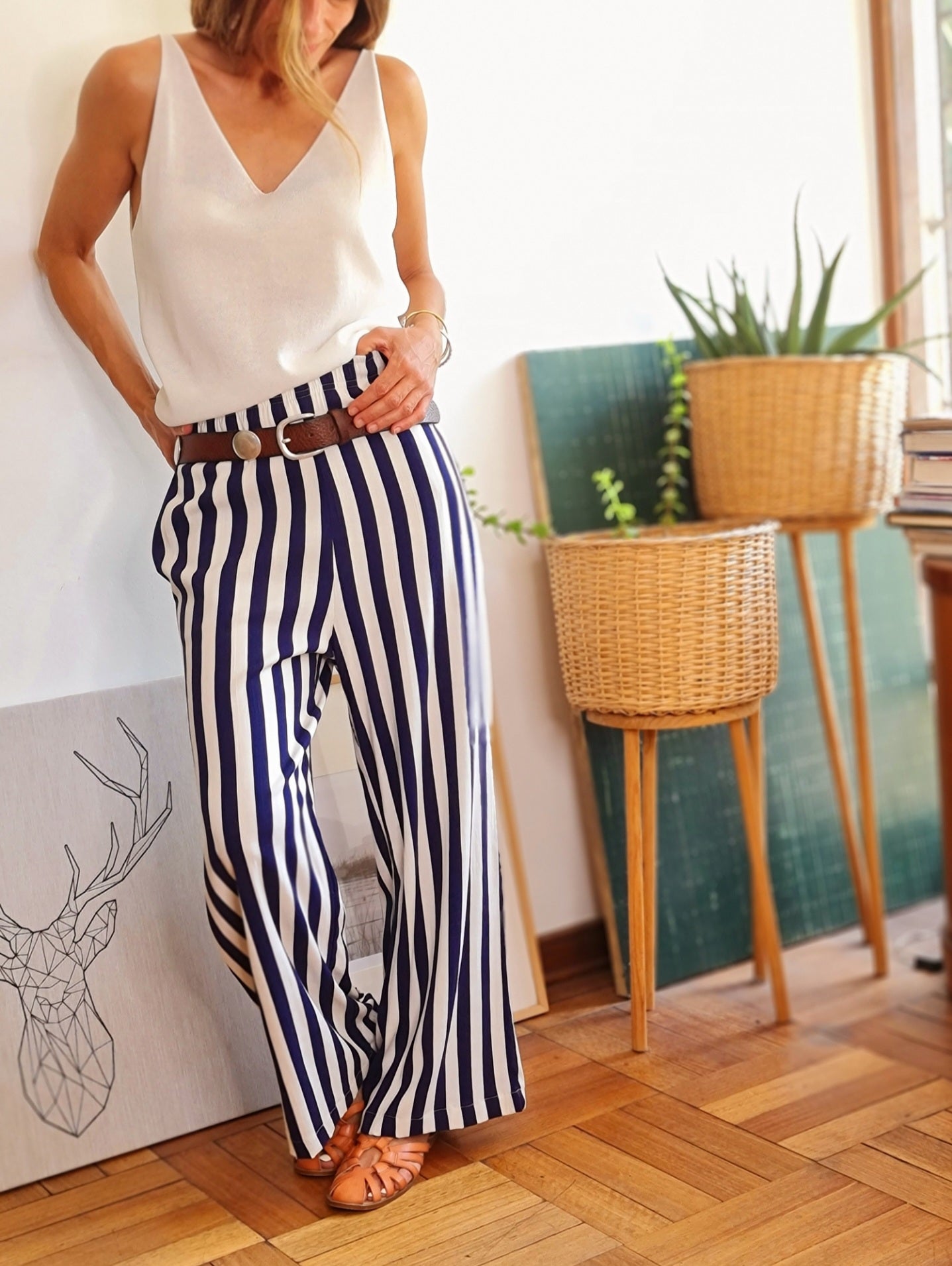 PANTALON LUPE AZUL/BLANCO -35% DE DCTO.