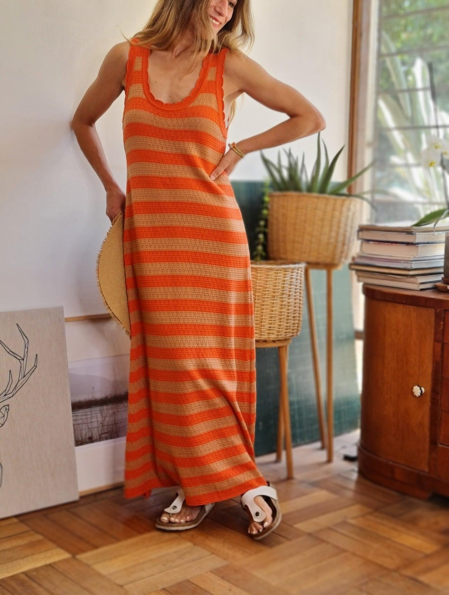 VESTIDO CERDEÑA NARANJO/BEIGE -60% DE DCTO.. - Quemepongo