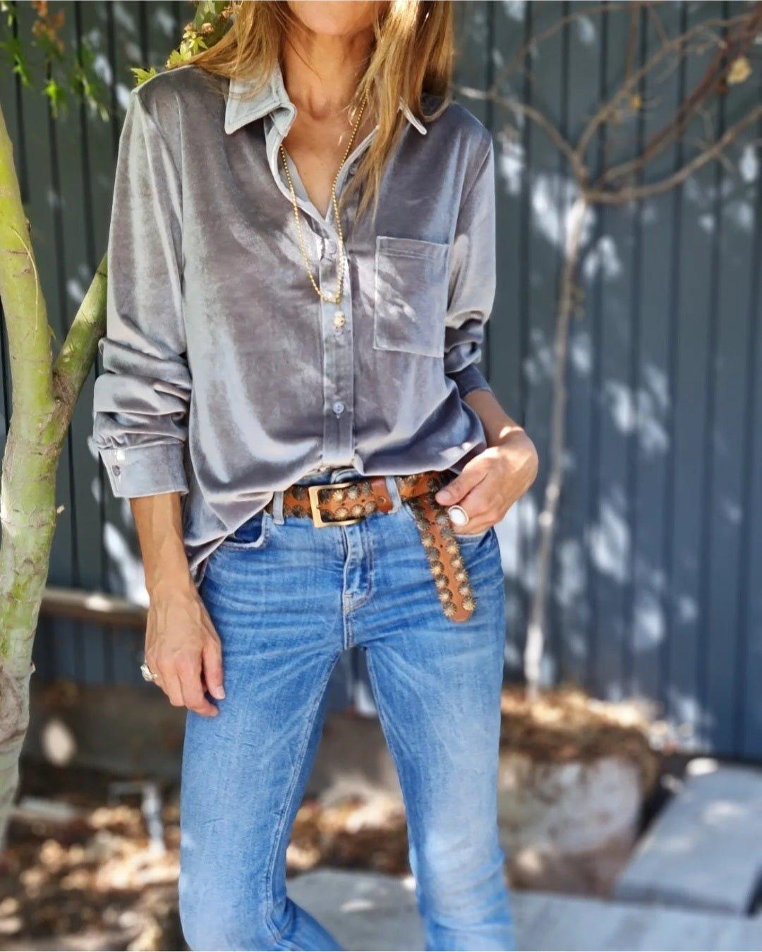 Blusa Terciopelo Gris - Queme Pongo Tienda