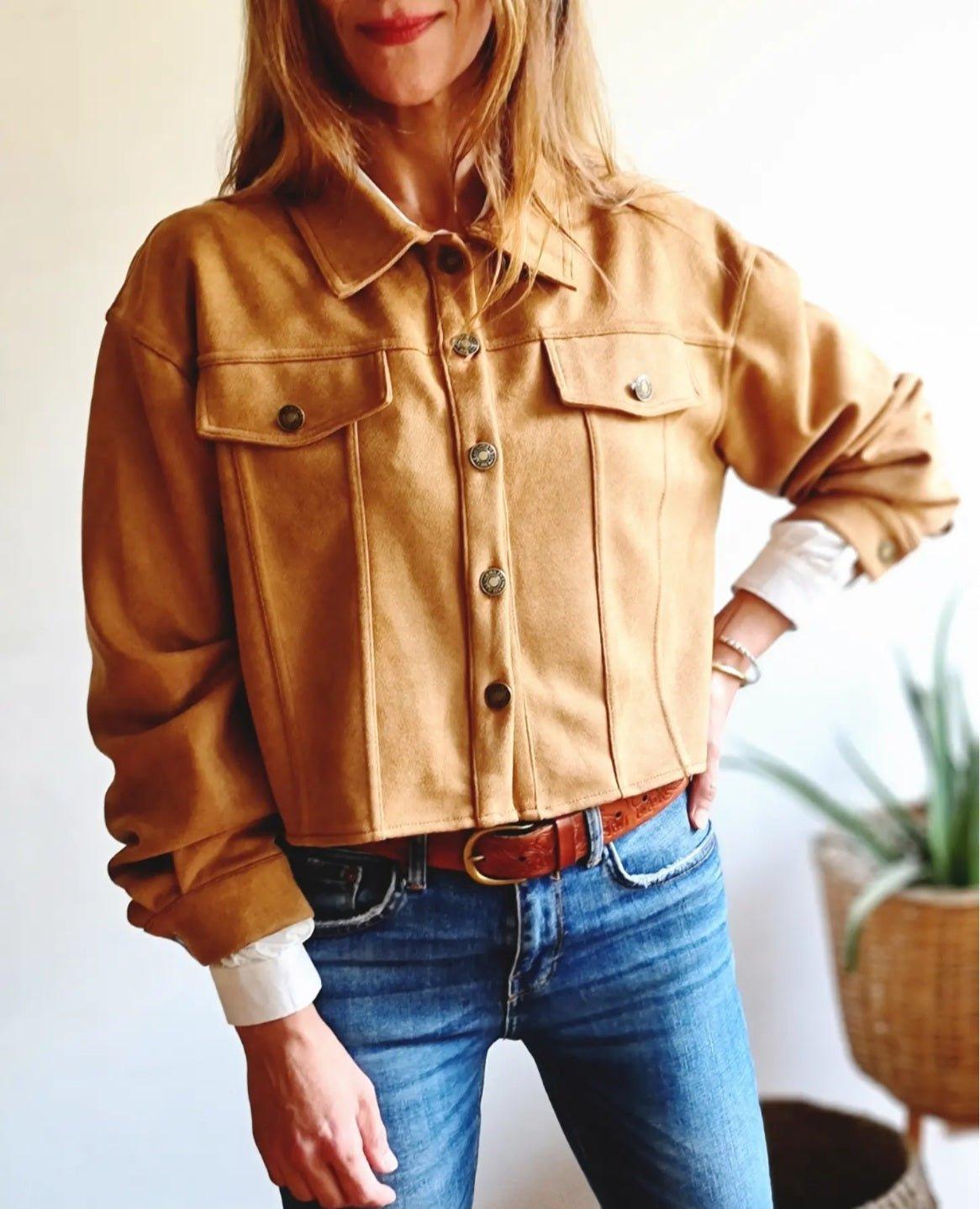 Chaqueta Crop Gamuza Camel - Queme Pongo Tienda