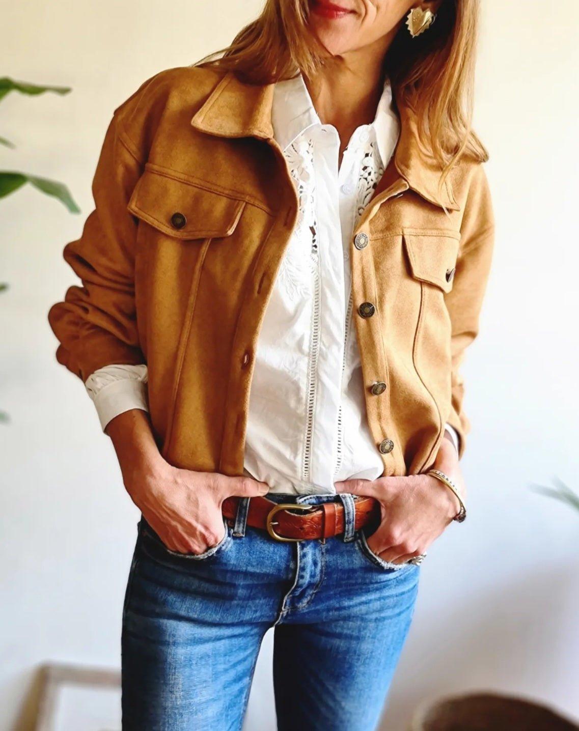 Chaqueta Crop Gamuza Camel - Queme Pongo Tienda