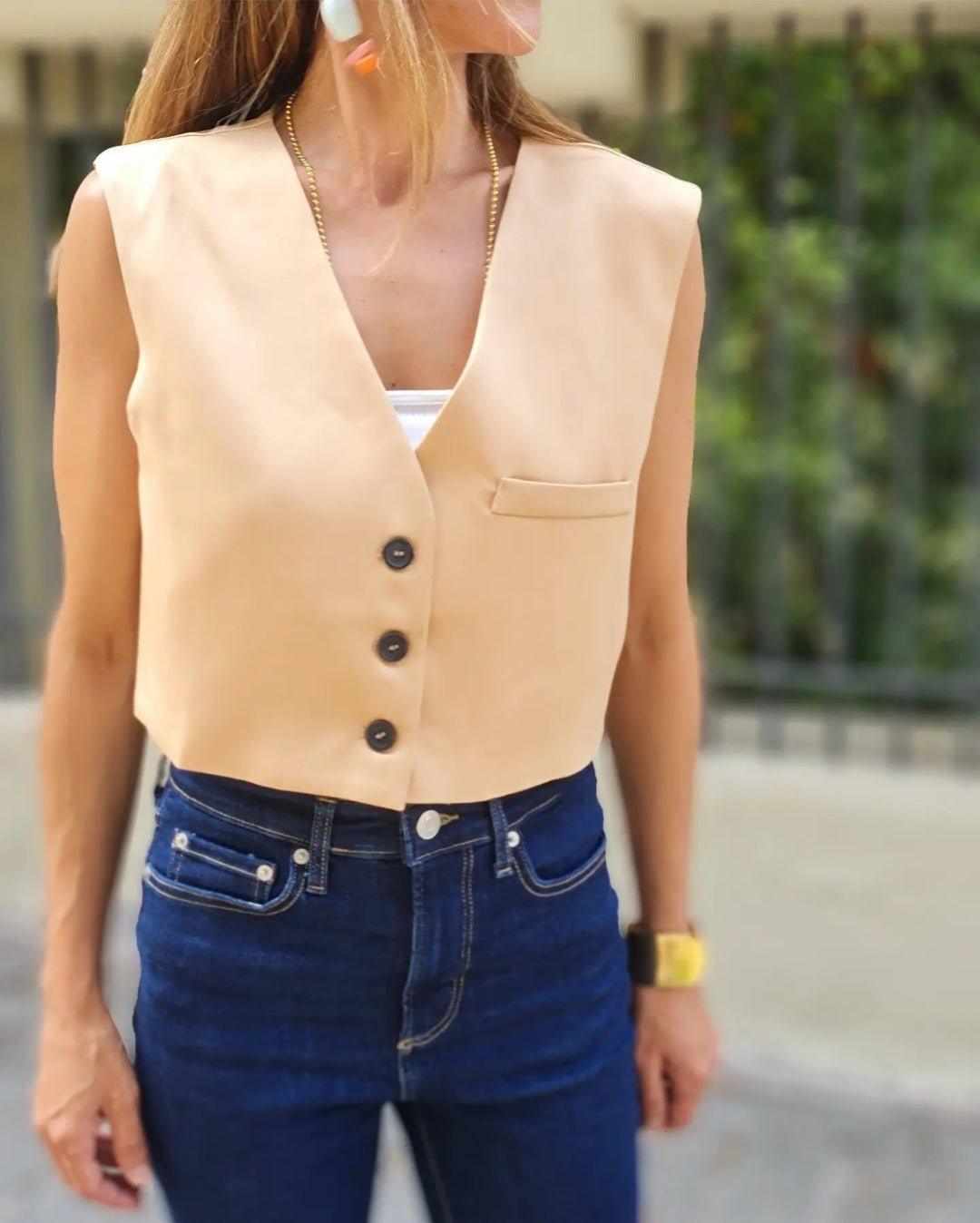 GILLET CROP BEIGE -40% DE DCTO. - Quemepongo