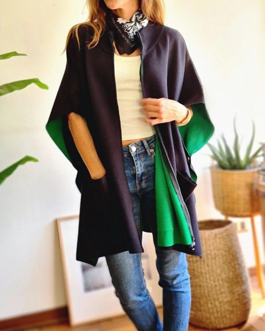 PONCHO CLARISA NEGRO/VERDE -35% DE DCTO. - Quemepongo