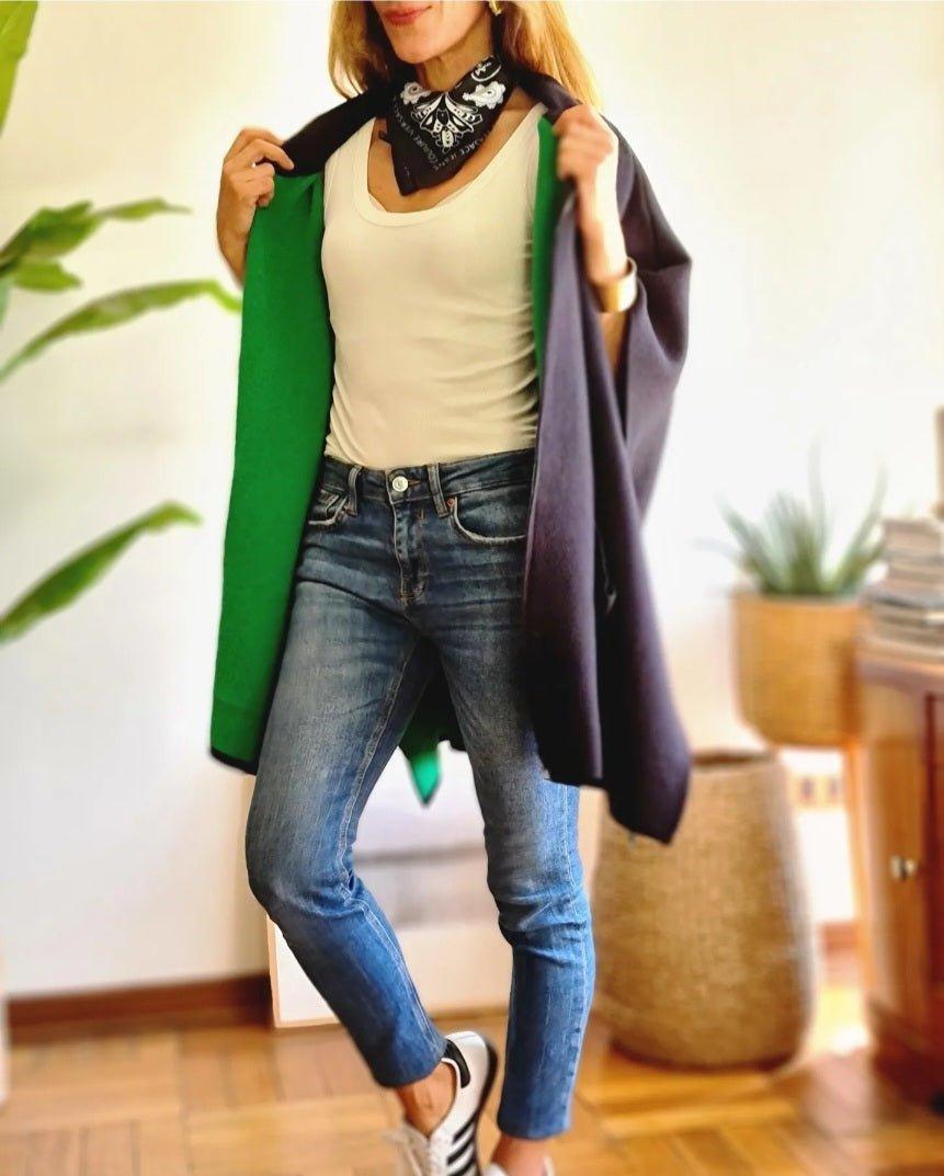PONCHO CLARISA NEGRO/VERDE -35% DE DCTO. - Quemepongo