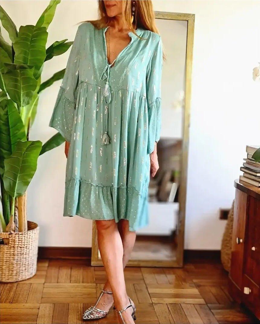 VESTIDO PALOMA VERDE AGUA -60% DE DCTO. - Quemepongo