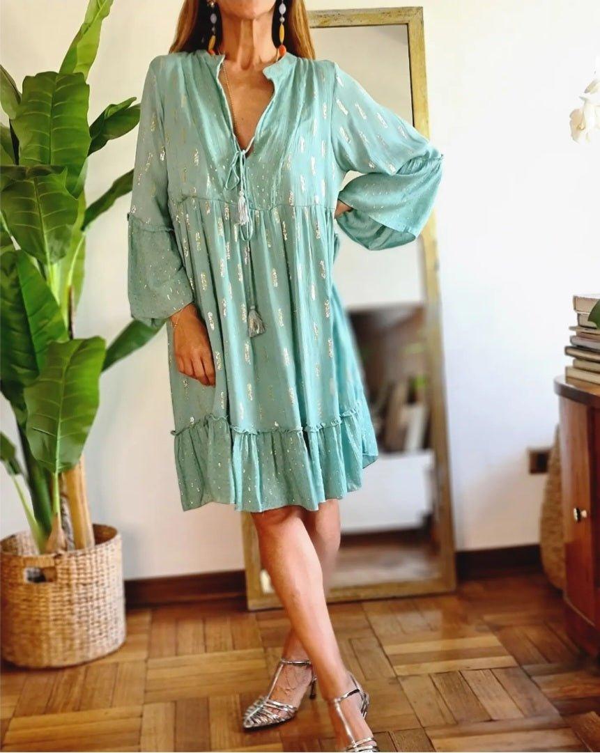 VESTIDO PALOMA VERDE AGUA -60% DE DCTO. - Quemepongo