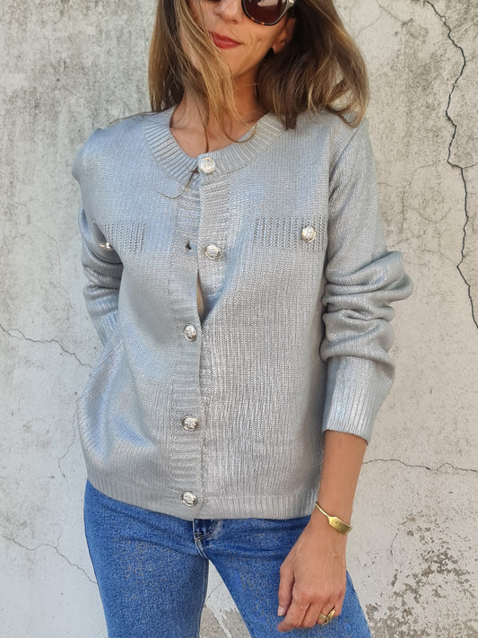 CHALECO METALIZADO GRIS/PLATEADO.