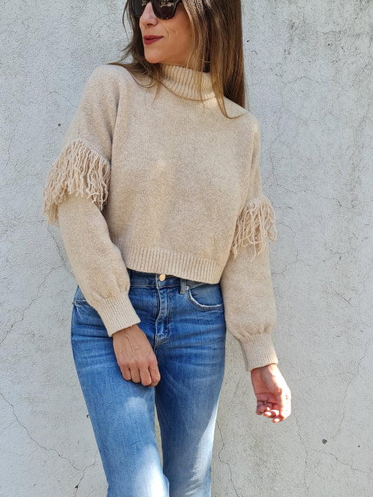 SWEATER FLECOS BEIGE.