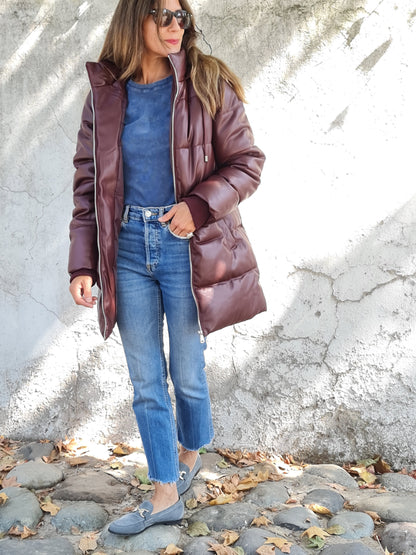 PARKA ECO CUERO BURDEO.