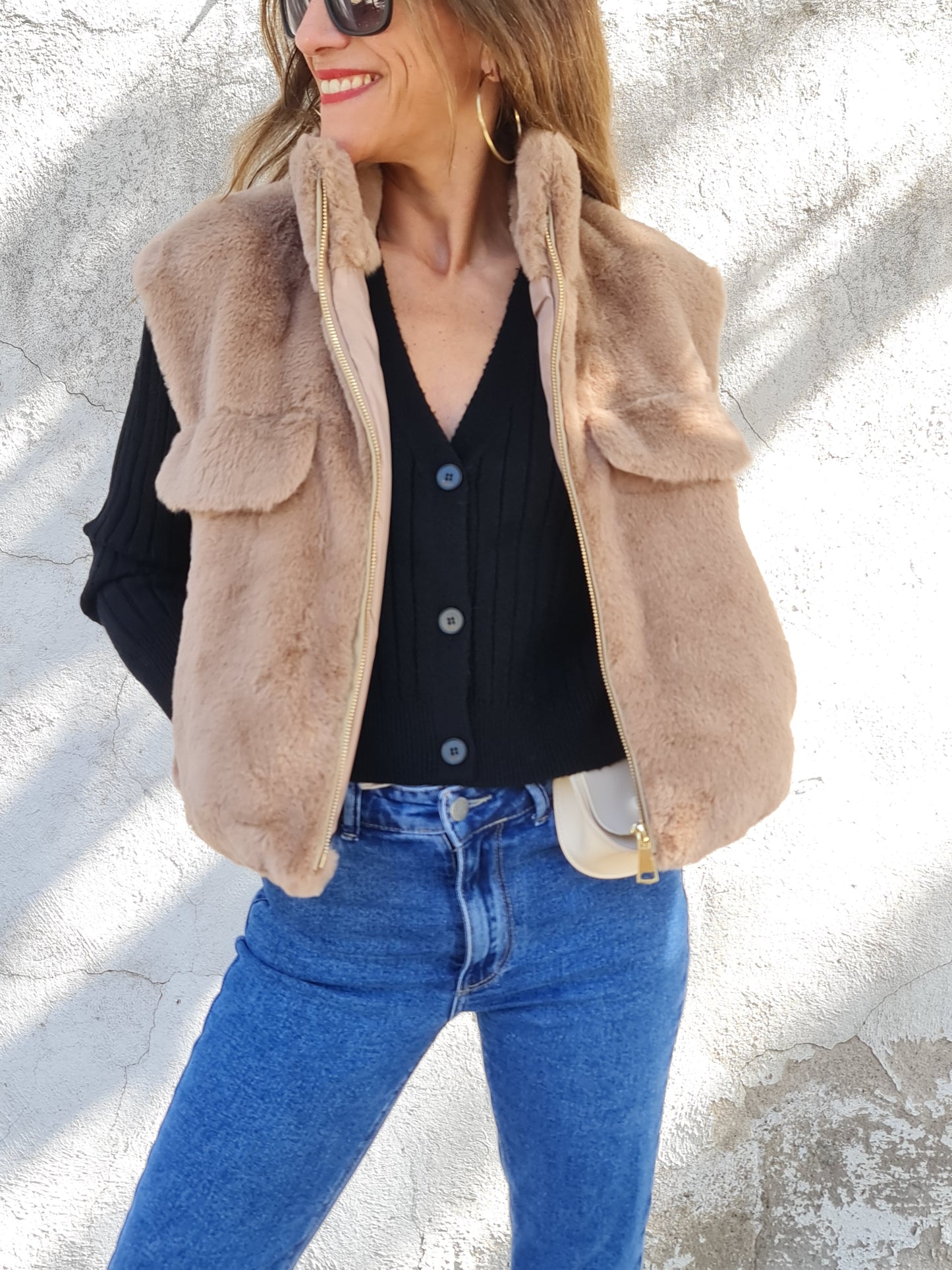 CHAQUETA PIEL SIN MANGAS CAMEL.