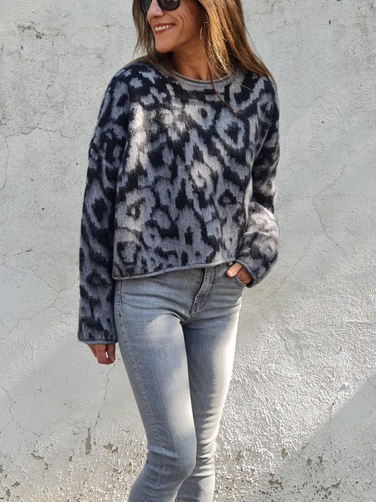 SWEATER BEGOÑA GRIS/NEGRO.