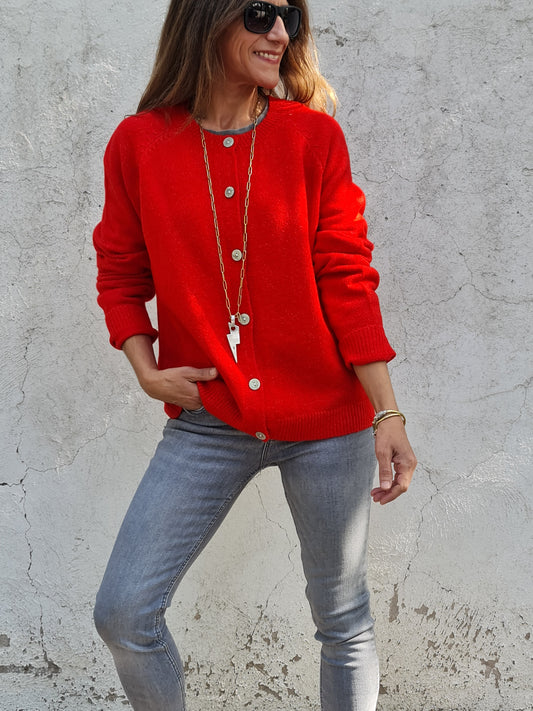 CHALECO JACINTA ROJO ANARANJADO.