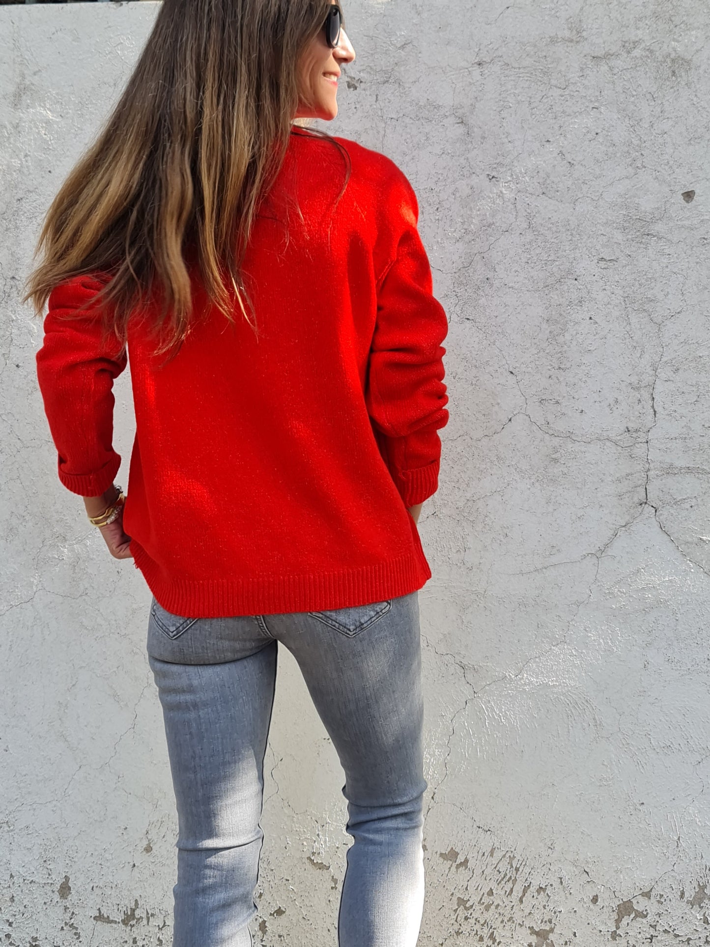 CHALECO JACINTA ROJO ANARANJADO.