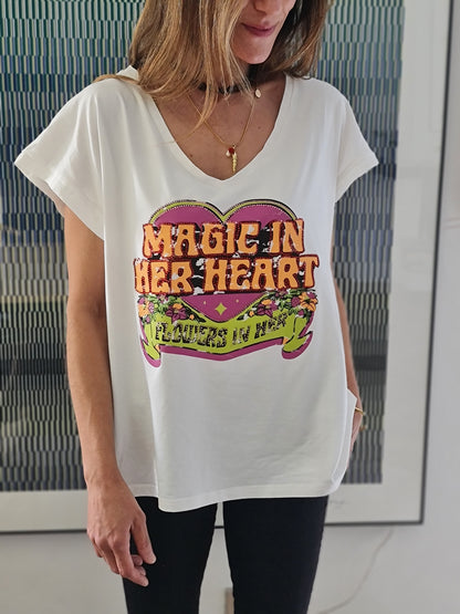 POLERA GRAFICA TACHAS BLANCA -10% DCTO.