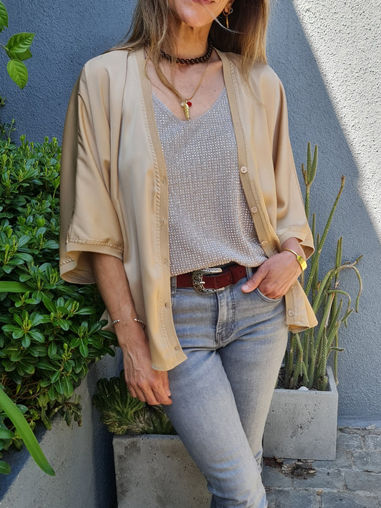 BLUSA / TAPADO  ROSARIO BEIGE/DORADO 10% DE DCTO.