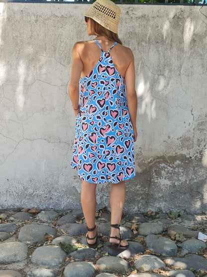 VESTIDO CORAZONES CELESTE -35% DCTO.