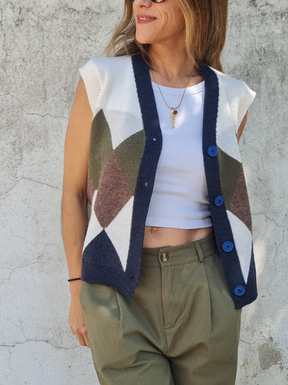 CHALECO ROMBO AZUL -30% DCTO.