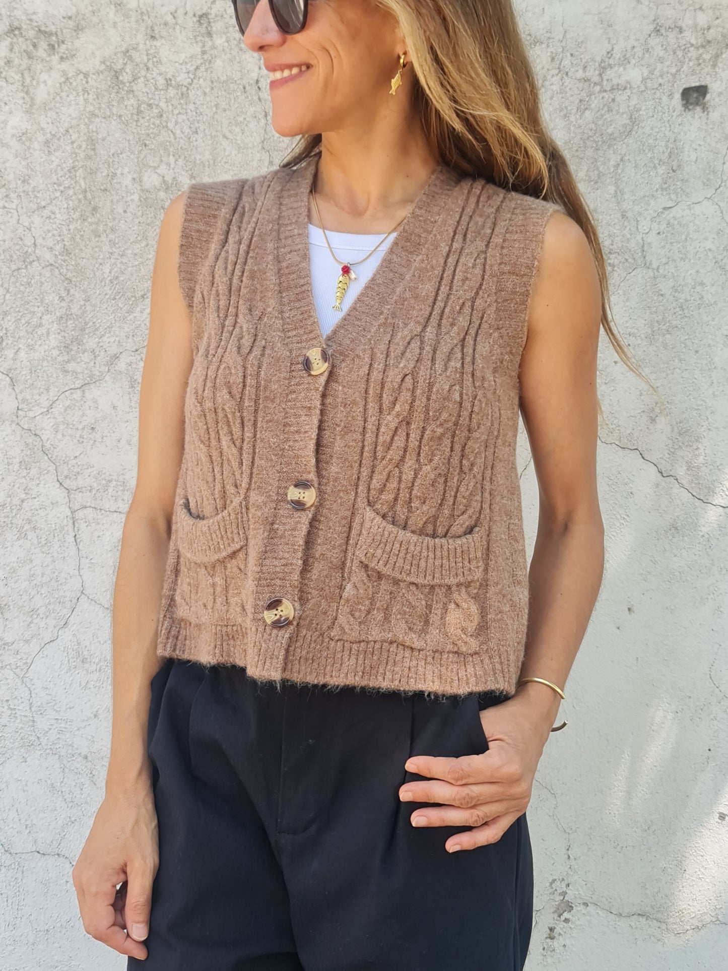 CHALECO SOFIA CAMEL- 25% DCTO.