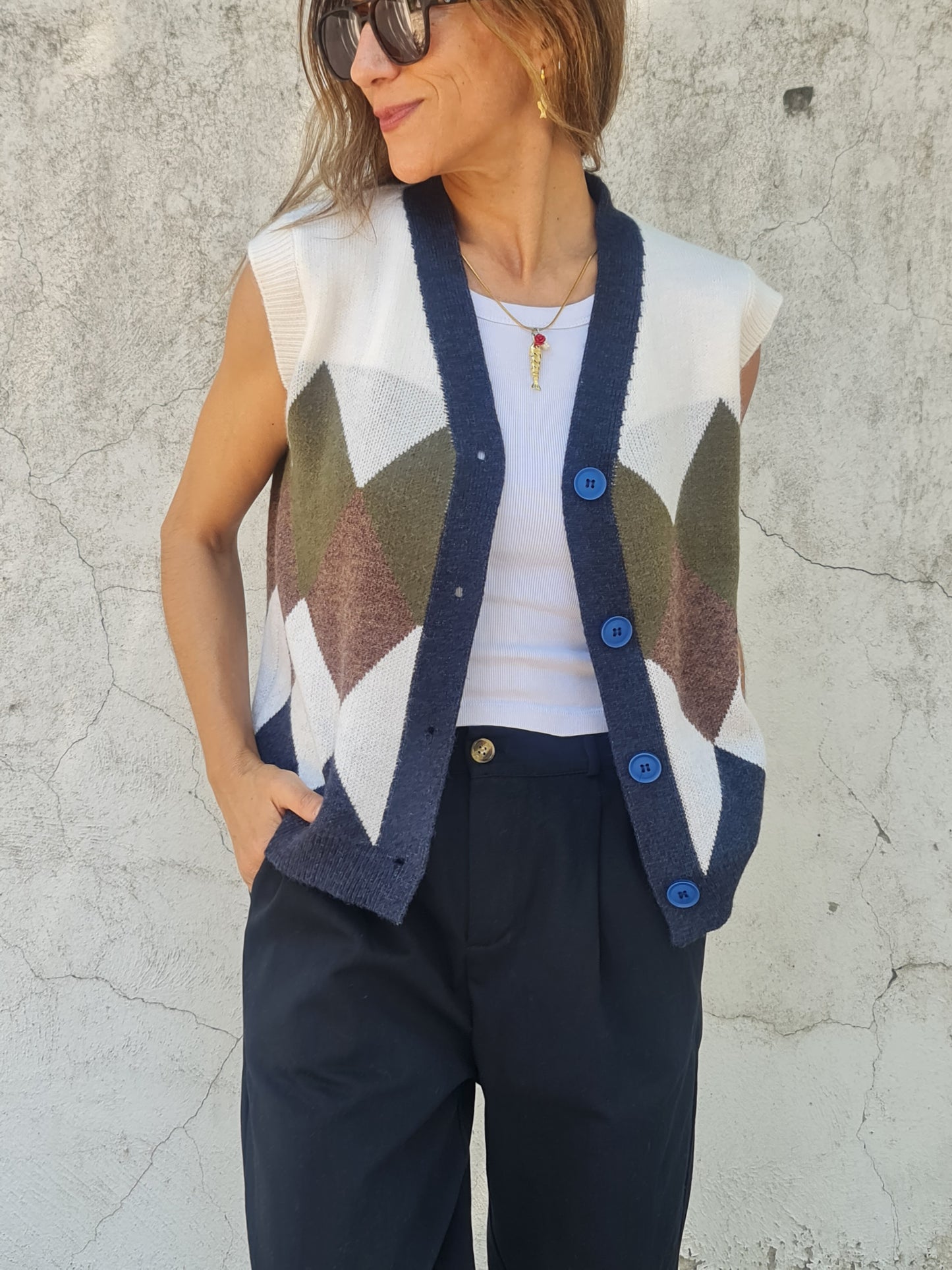 CHALECO ROMBO AZUL -30% DCTO.