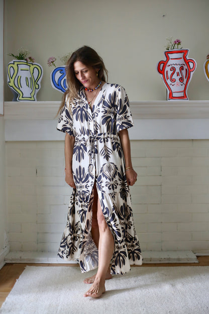 VESTIDO  LORETO CREMA/ GRIS -15%DCTO.